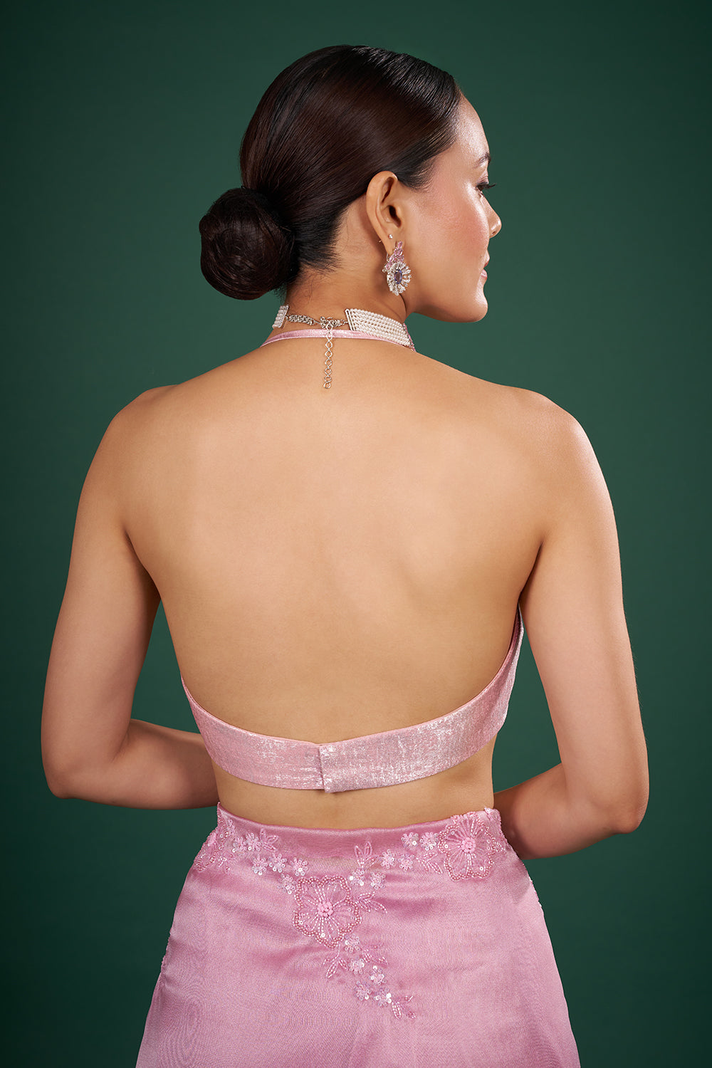 Blush Pink Organza Saree with Sequin Embroidery and Unstitched Blouse