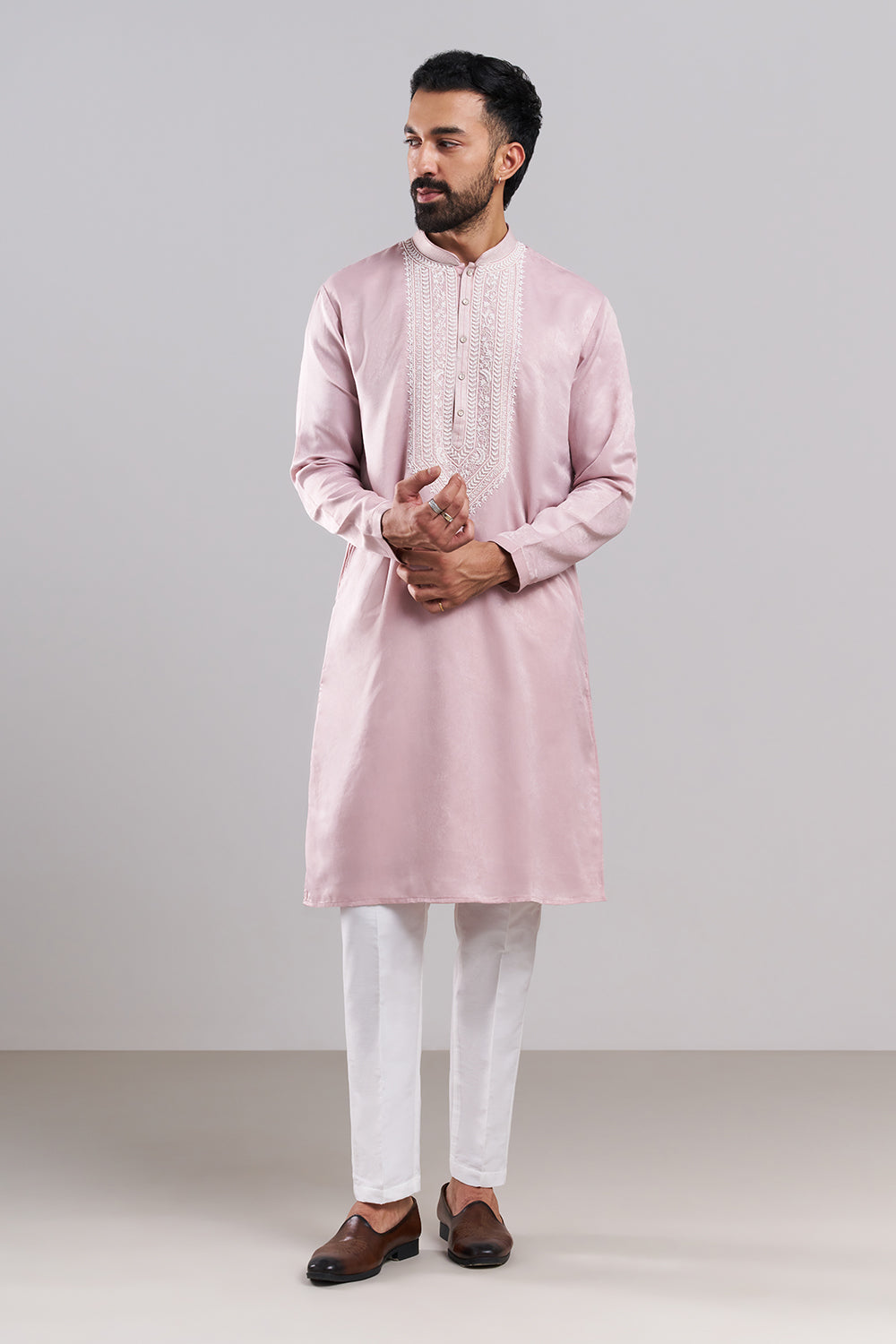 Blush Pink Japanese Armani Embroidered Men’s Kurta Set
