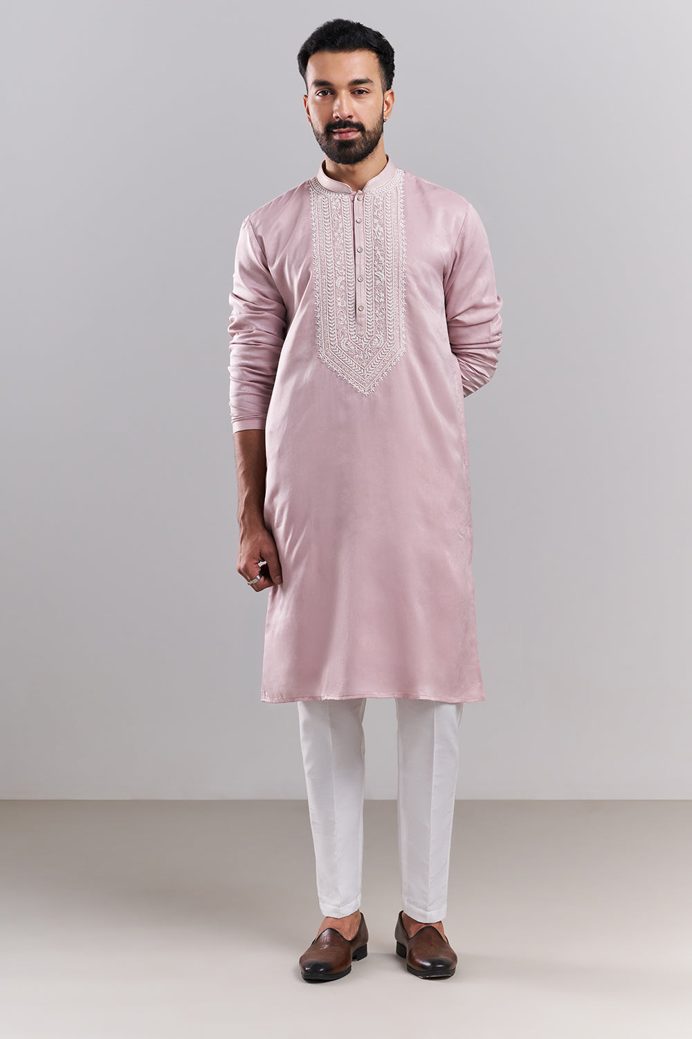 Blush Pink Japanese Armani Embroidered Men’s Kurta Set