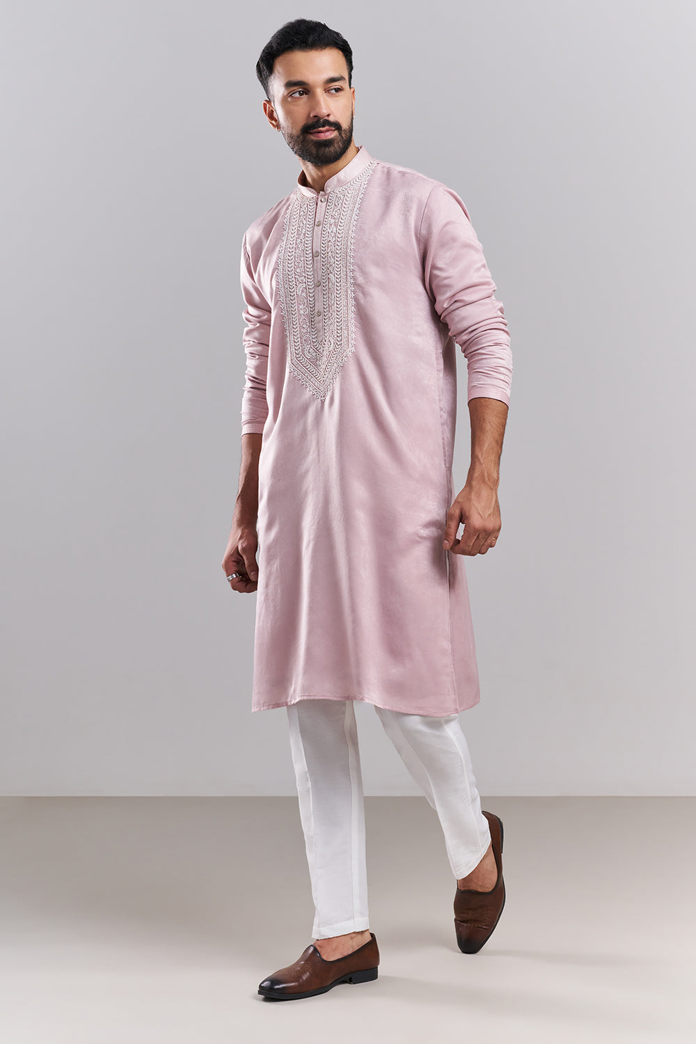 Blush Pink Japanese Armani Embroidered Men’s Kurta Set