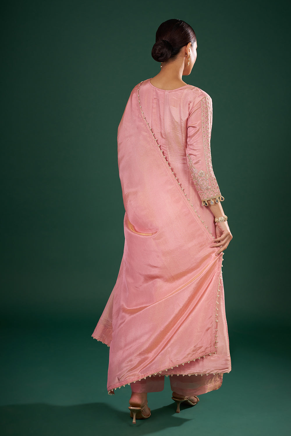 Blush Pink Kurta Set with Mirror Embroidery