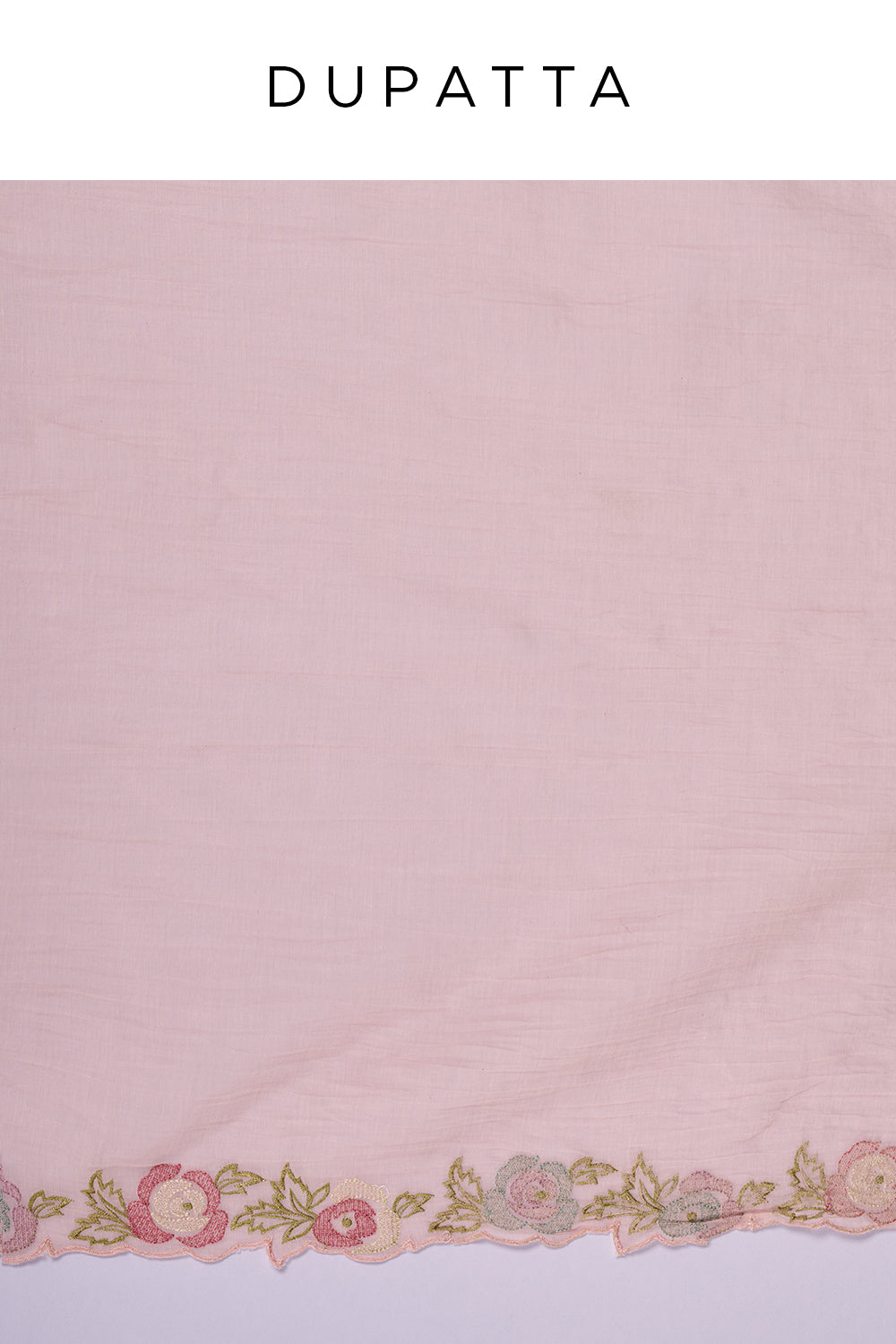 Blush Pink Muslin Kurta Set with Floral Thread Embroidery