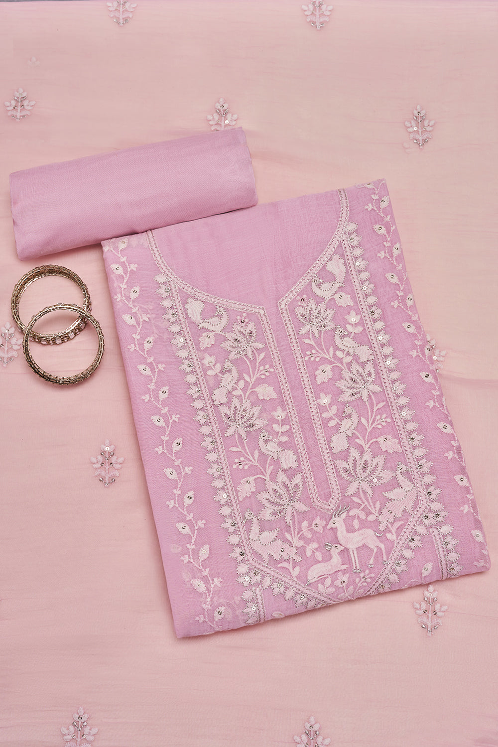 Blush Pink Resham Embroidered Unstitched Suit Set