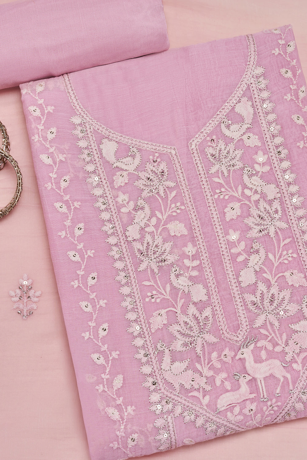 Blush Pink Resham Embroidered Unstitched Suit Set