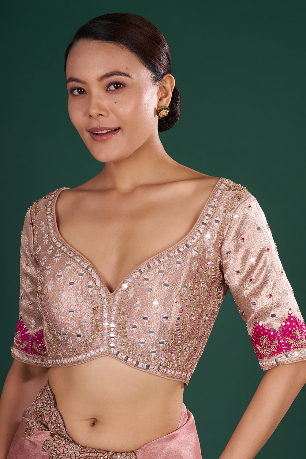 Blush Pink Saree in Shimmer Tissue with Resham, Pearl & Sequin Embroidery
