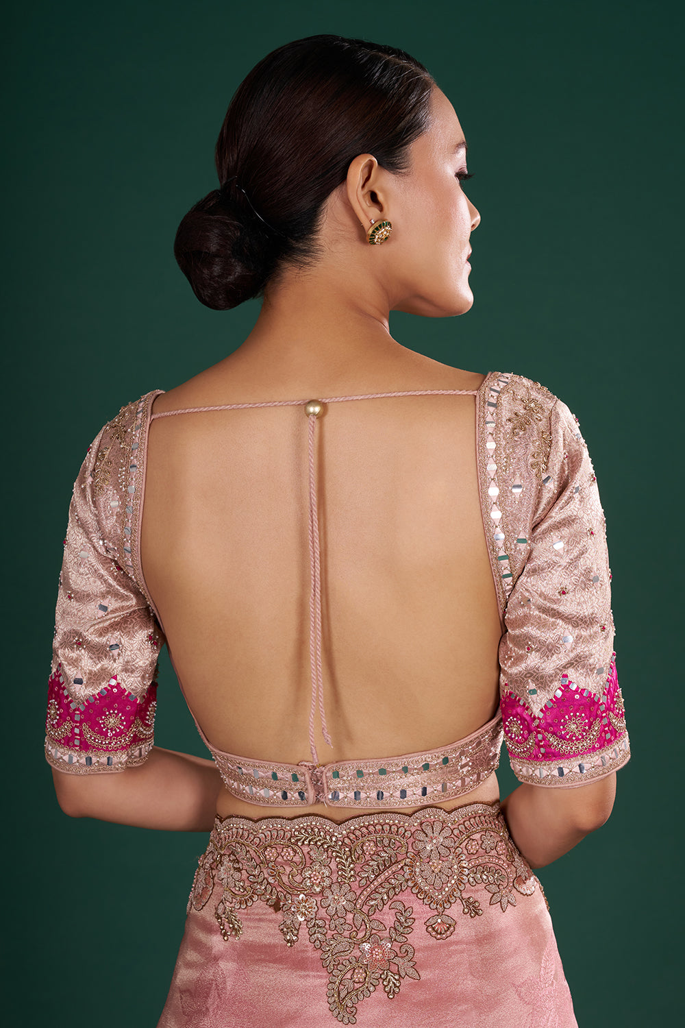 Blush Pink Saree in Shimmer Tissue with Resham, Pearl & Sequin Embroidery