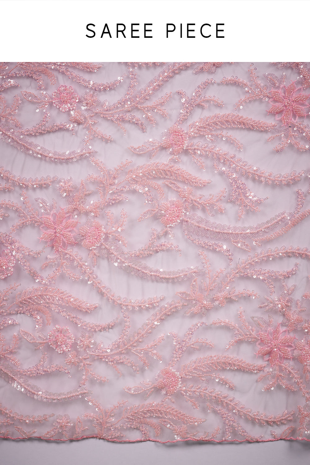 Blush Pink Net Saree with Thread Embroidery and Unstitched Blouse