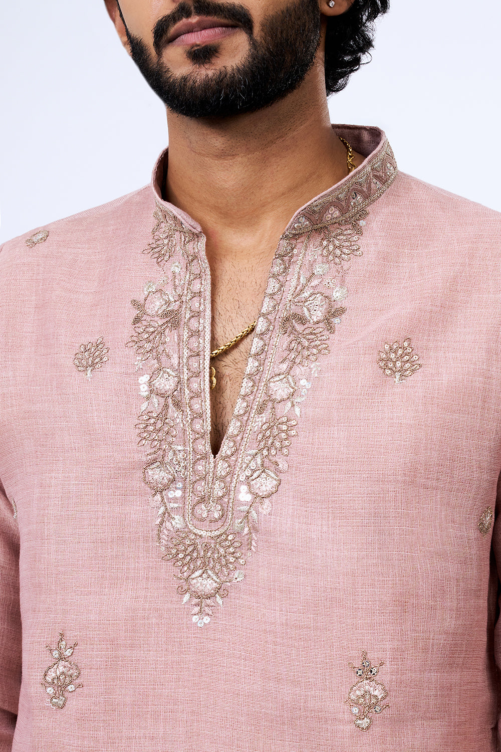 Blush Pink Shimmer Cotton Heritage Embellished Kurta Set