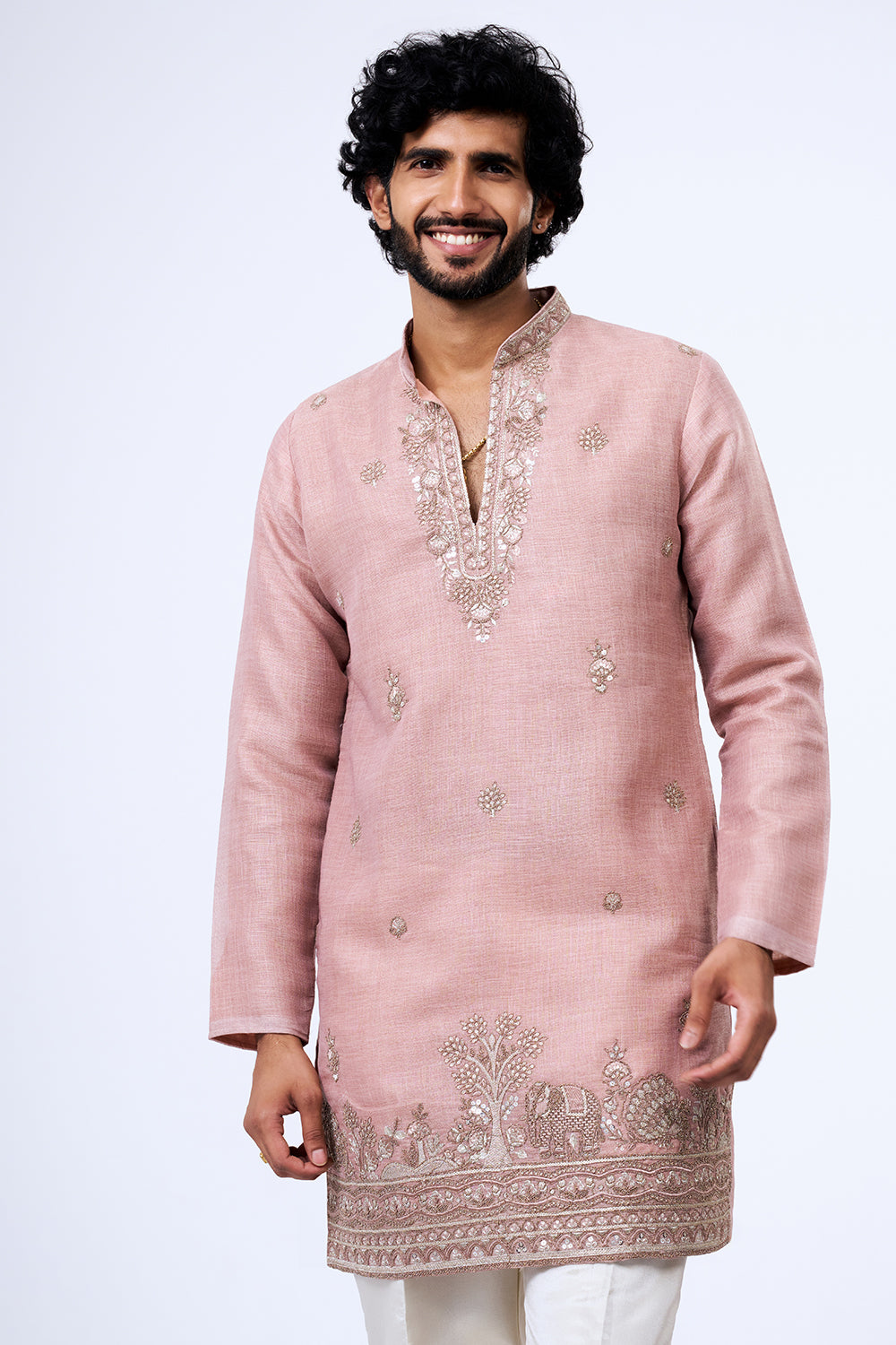 Blush Pink Shimmer Cotton Heritage Embellished Kurta Set
