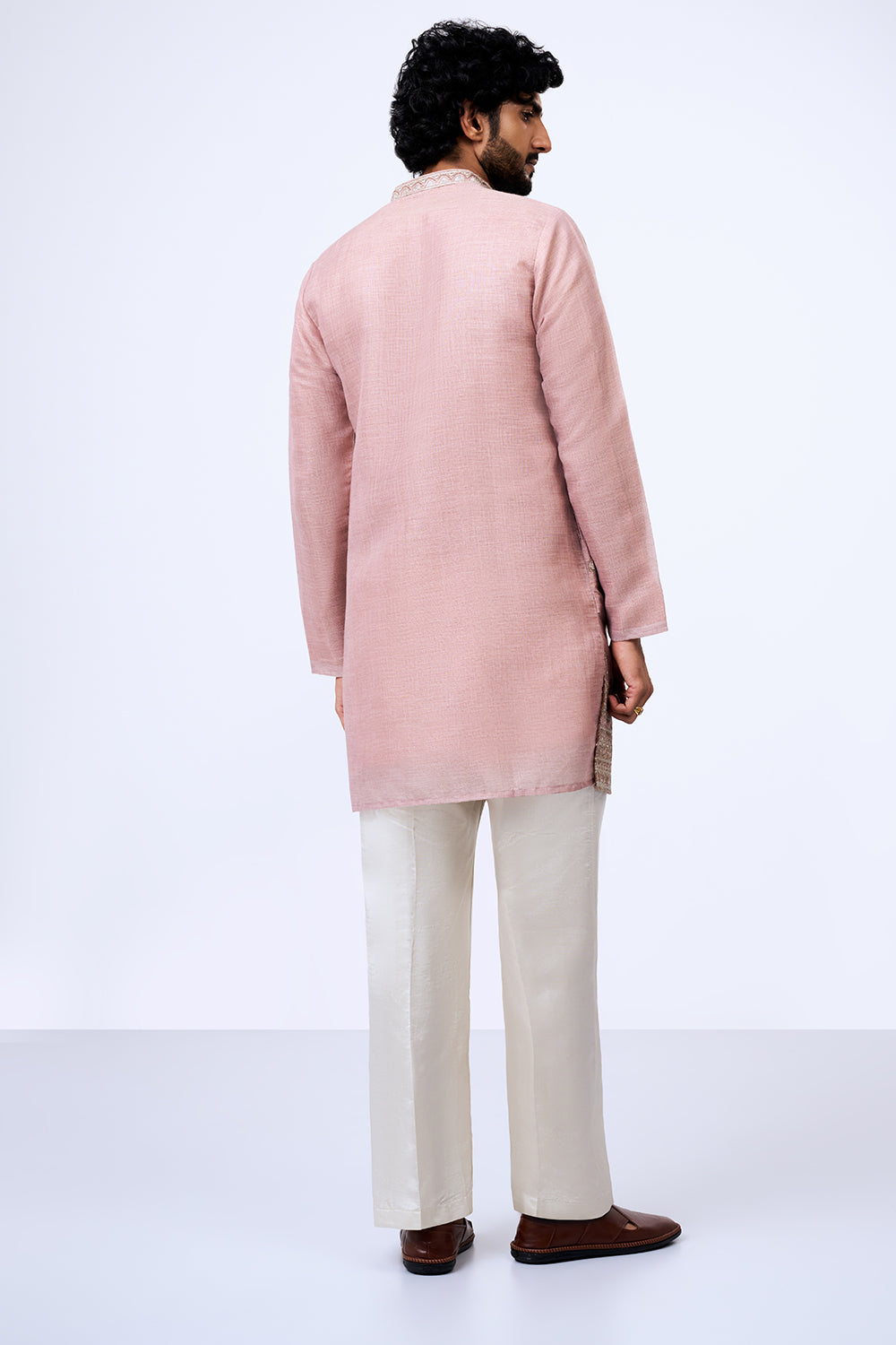Blush Pink Shimmer Cotton Heritage Embellished Kurta Set