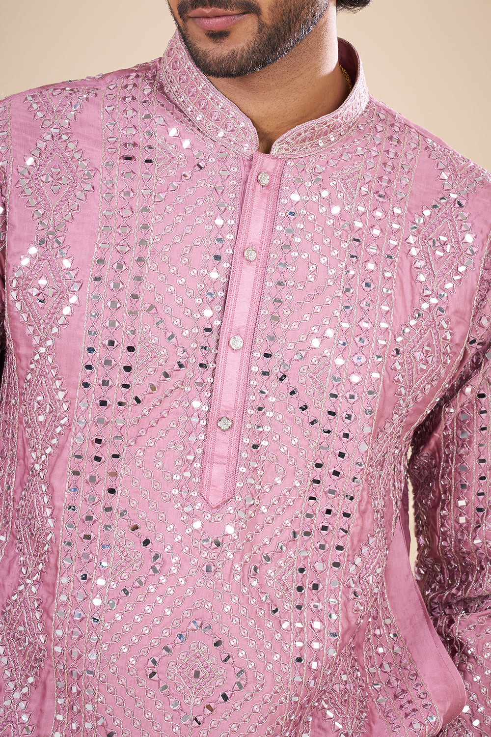 Blush Pink Silk Kurta Set with Thread Embroidery