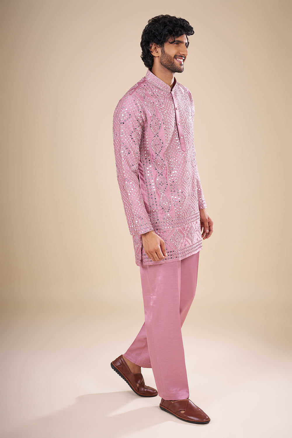 Blush Pink Silk Kurta Set with Thread Embroidery