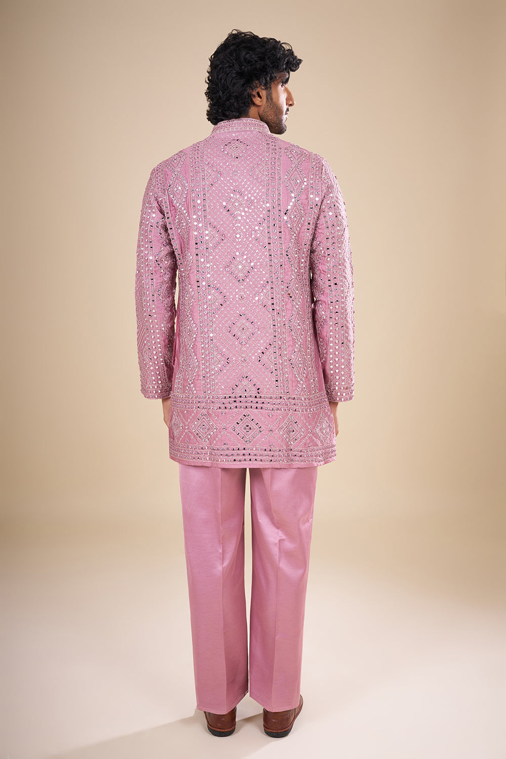 Blush Pink Silk Kurta Set with Thread Embroidery