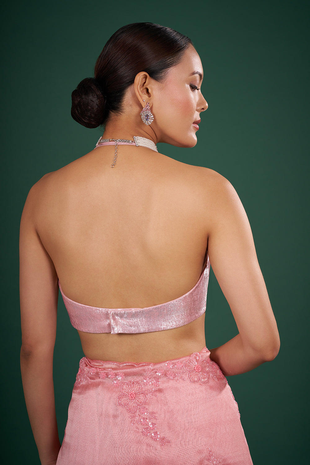 Blush Pink Tissue Saree with Floral Sequin Embroidery and Unstitched Blouse