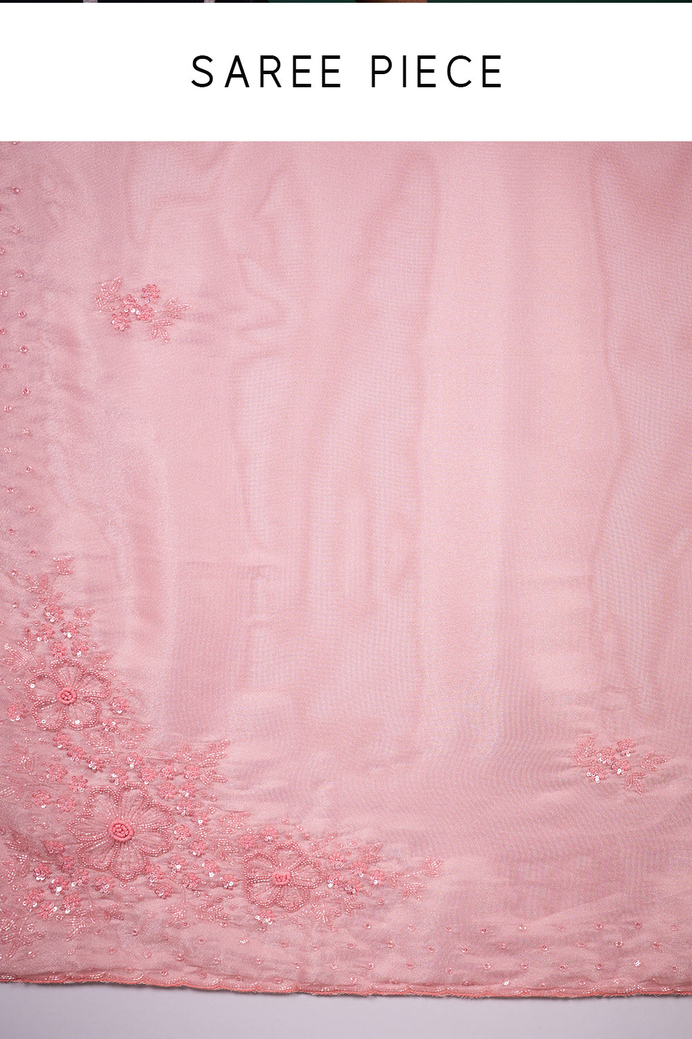Blush Pink Tissue Saree with Floral Sequin Embroidery and Unstitched Blouse