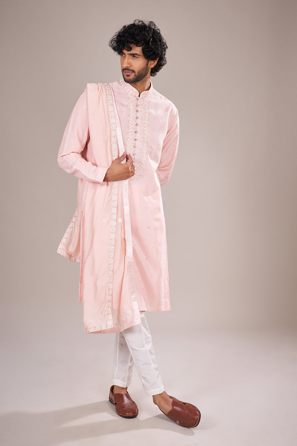 Blush Silk Pink Kurta Set with Bead Embroidery
