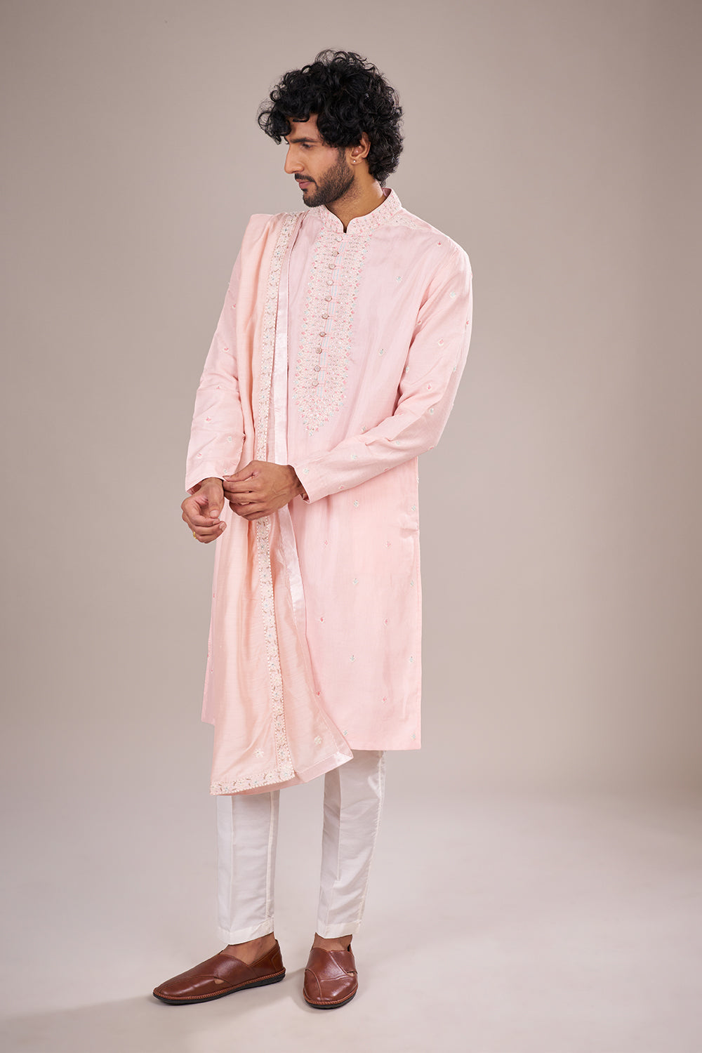 Blush Silk Pink Kurta Set with Bead Embroidery