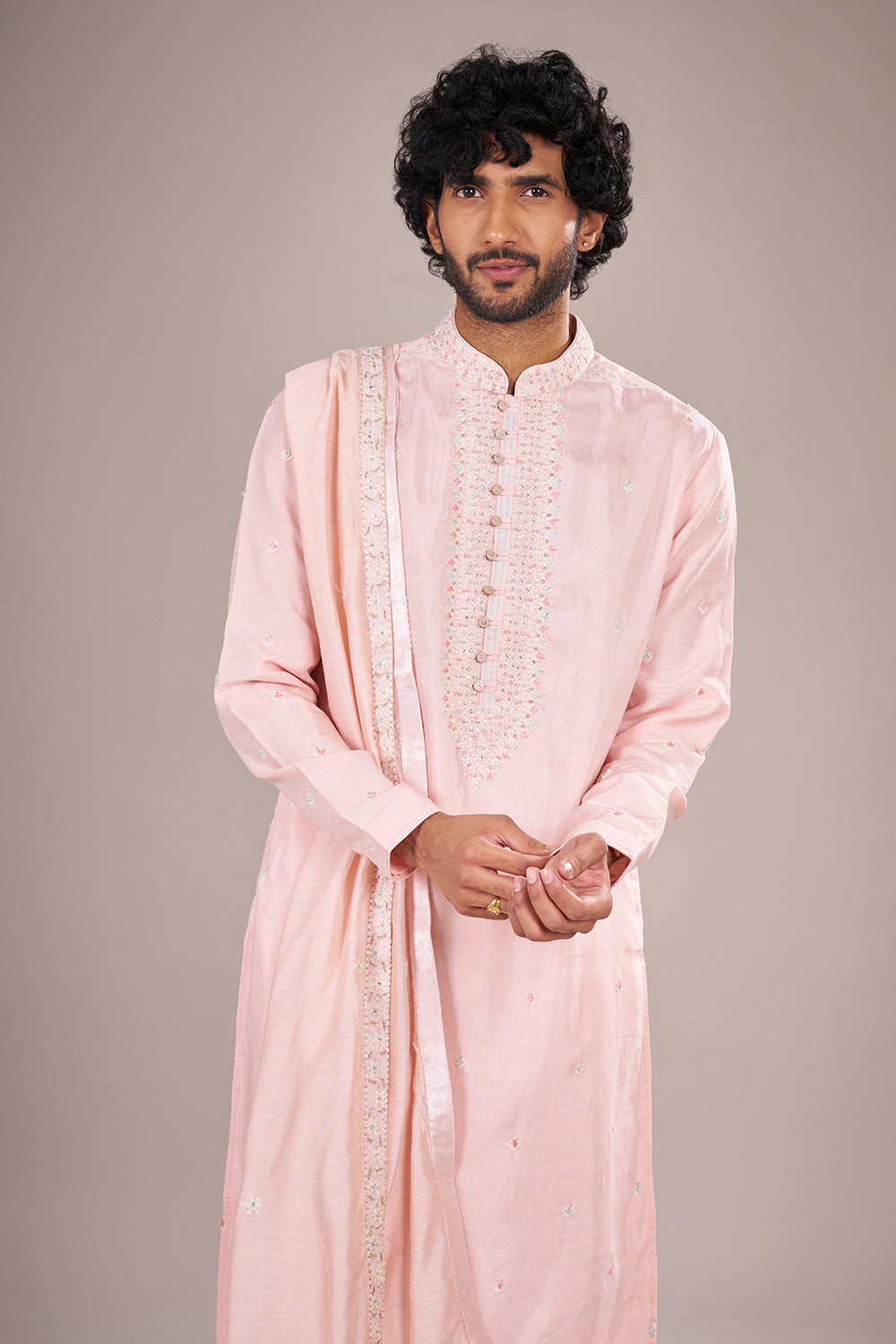 Blush Silk Pink Kurta Set with Bead Embroidery