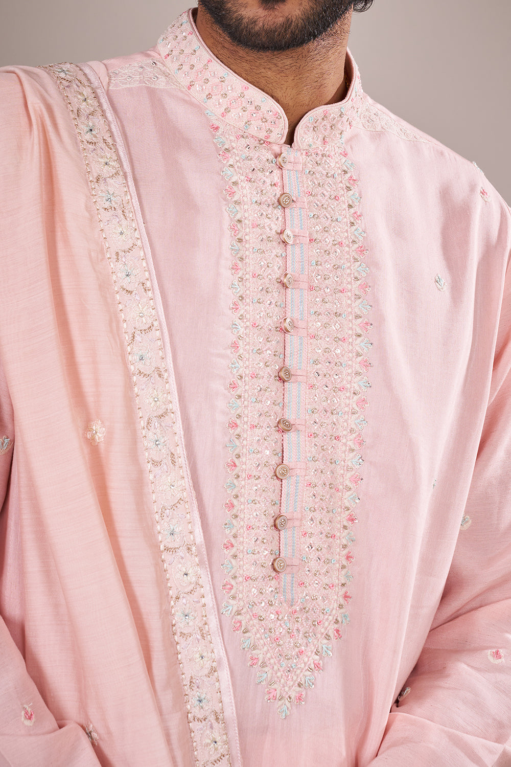 Blush Silk Pink Kurta Set with Bead Embroidery