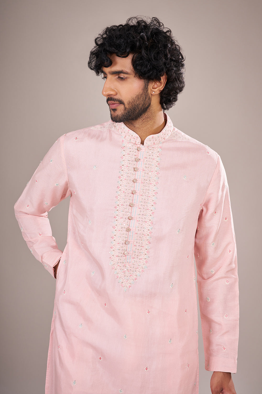 Blush Silk Pink Kurta Set with Bead Embroidery