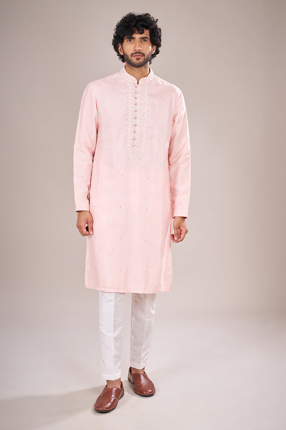Blush Silk Pink Kurta Set with Bead Embroidery