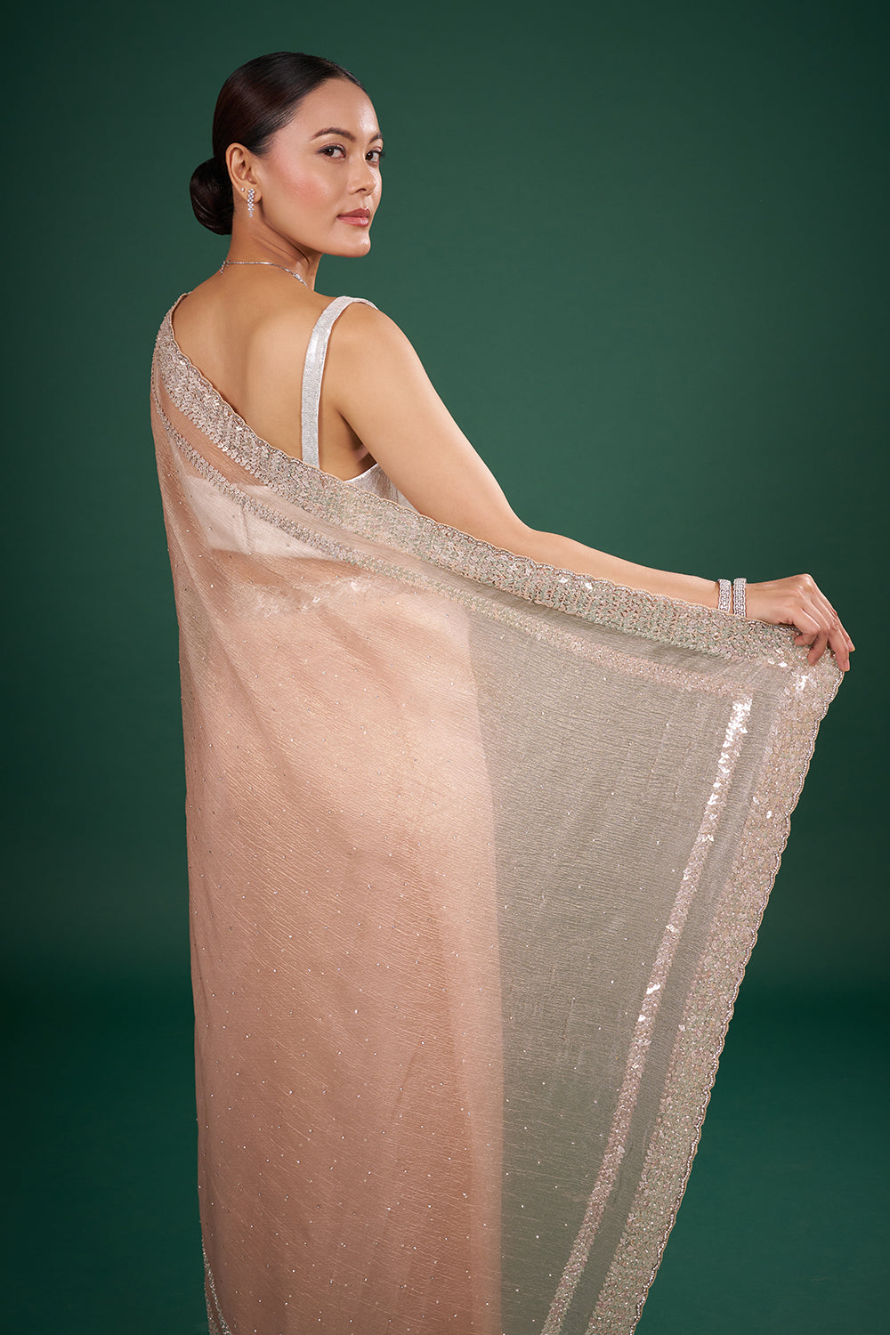 Blush Tissue Saree with Sequin Border and Unstitched Blouse