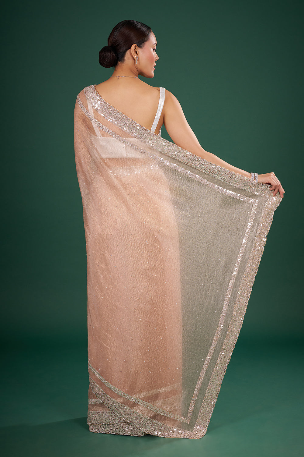 Blush Tissue Saree with Sequin Border and Unstitched Blouse