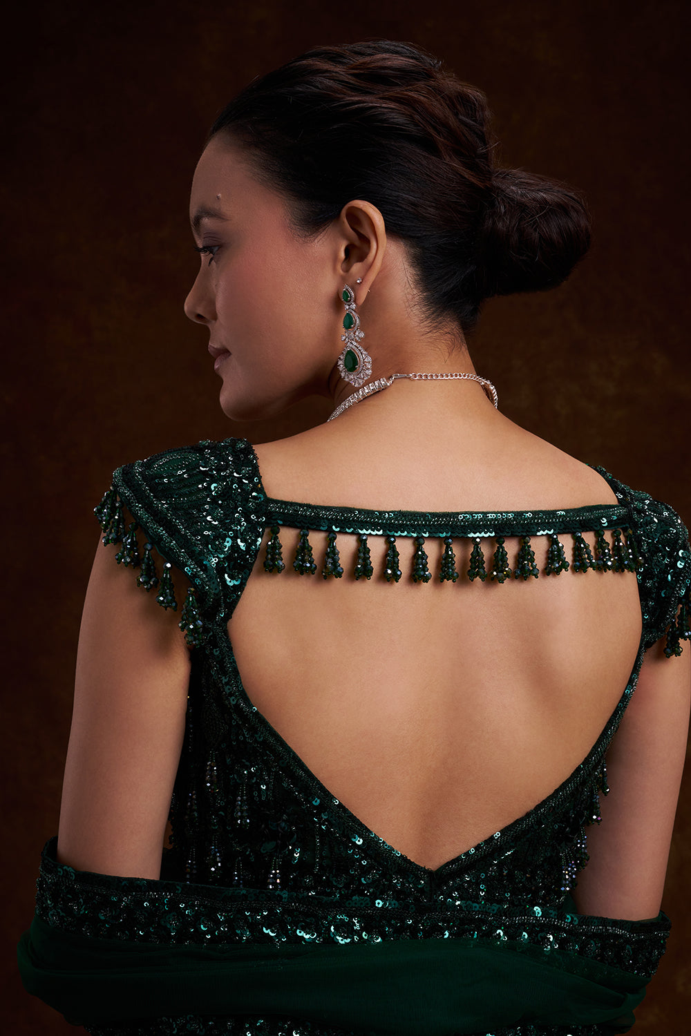 Bottle Green Bridal Lehenga with Sequin and Cutdana Work