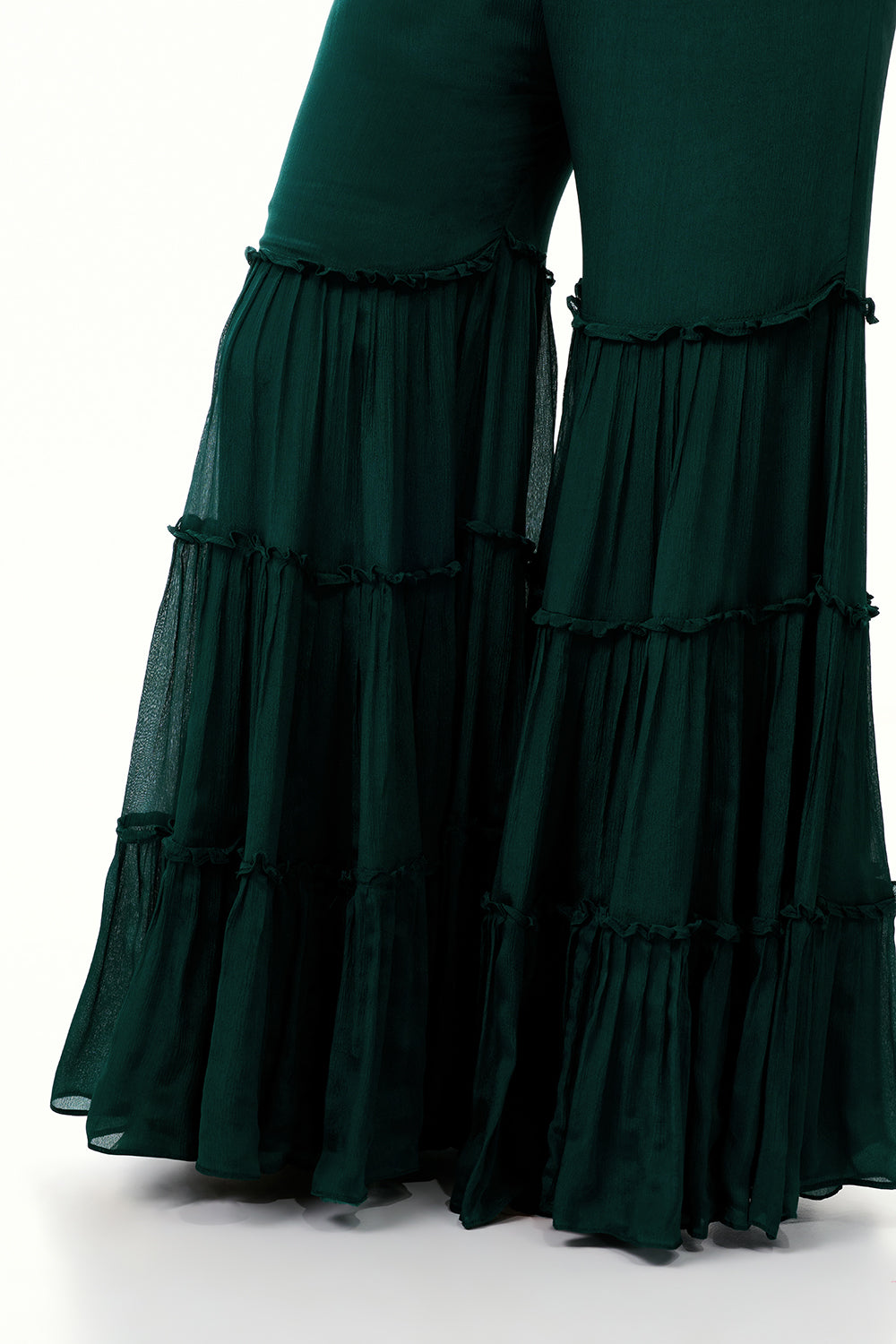 Bottle Green Chinon Sharara Set with Cutdana and Sequin Work