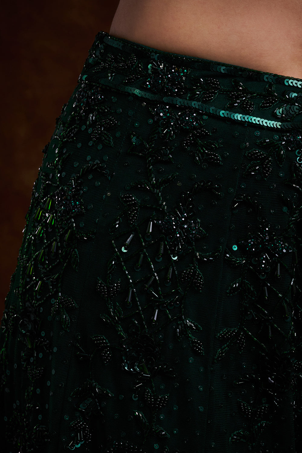 Bottle Green Net Indo-Western Set with Cutdana and Bead Work