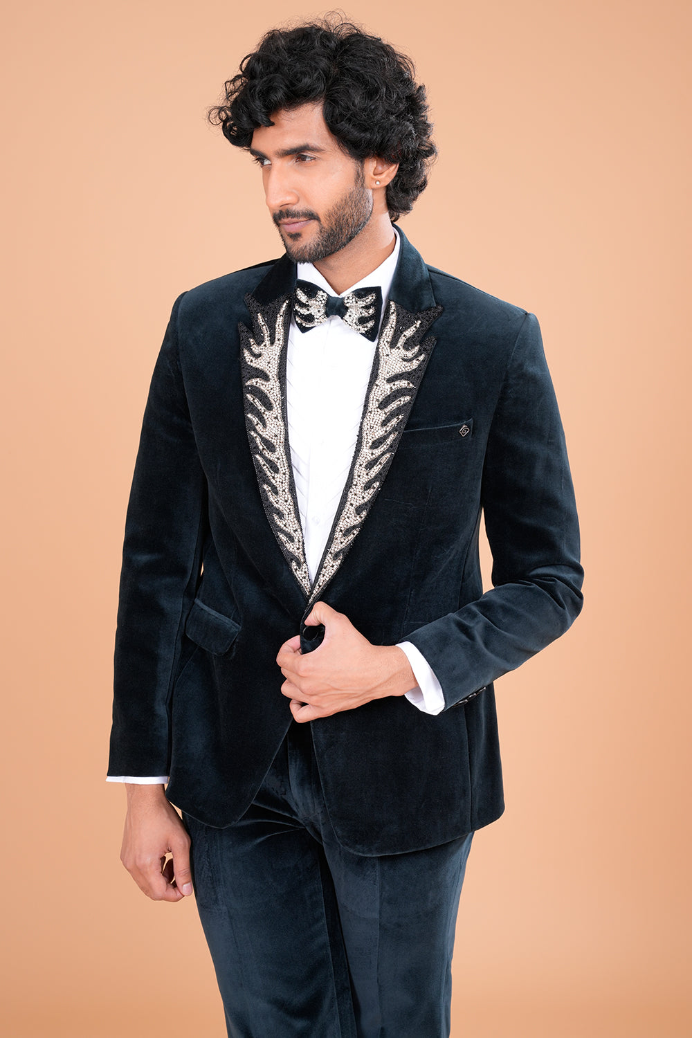 Bottle Green Velvet Tuxedo Set