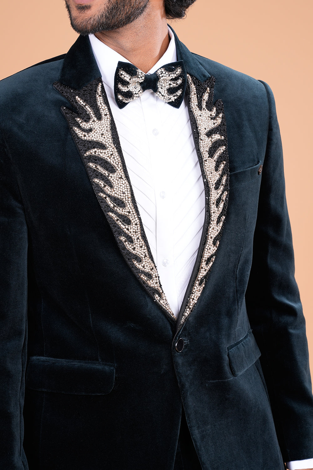 Bottle Green Velvet Tuxedo Set