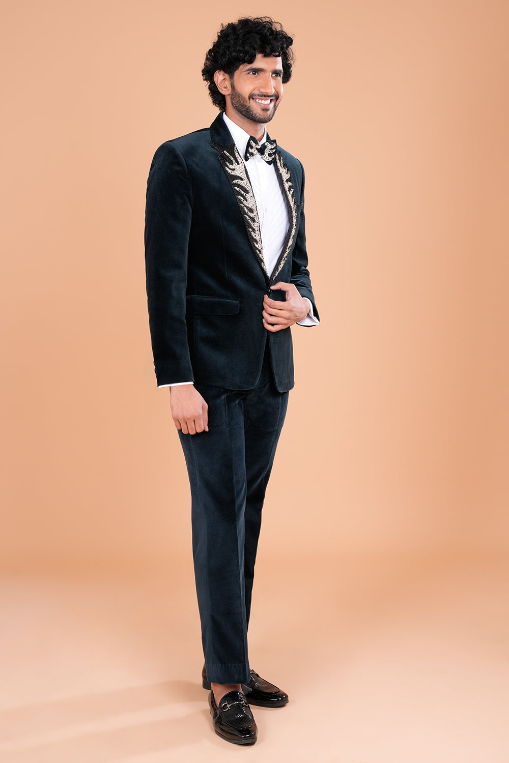 Bottle Green Velvet Tuxedo Set