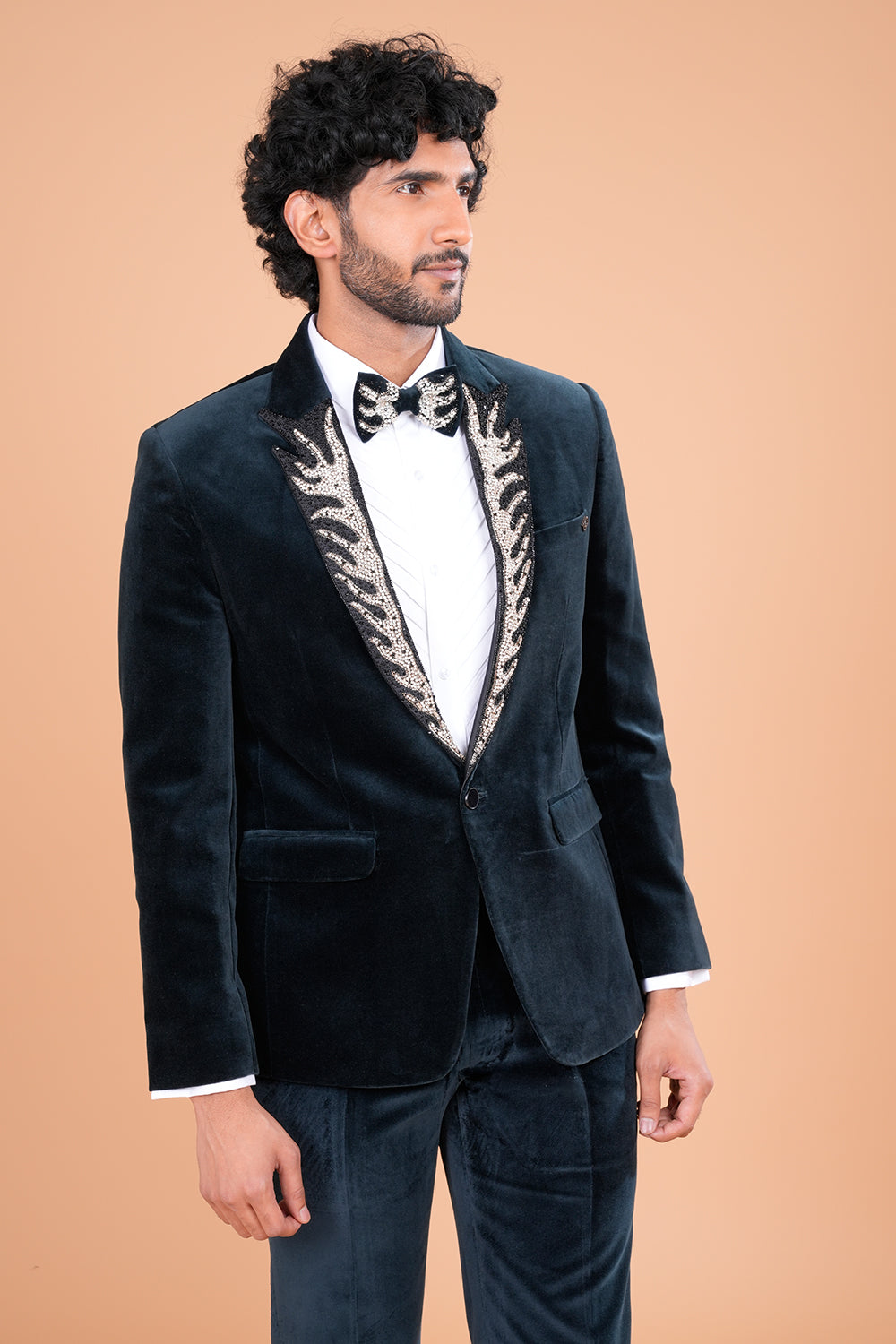Bottle Green Velvet Tuxedo Set