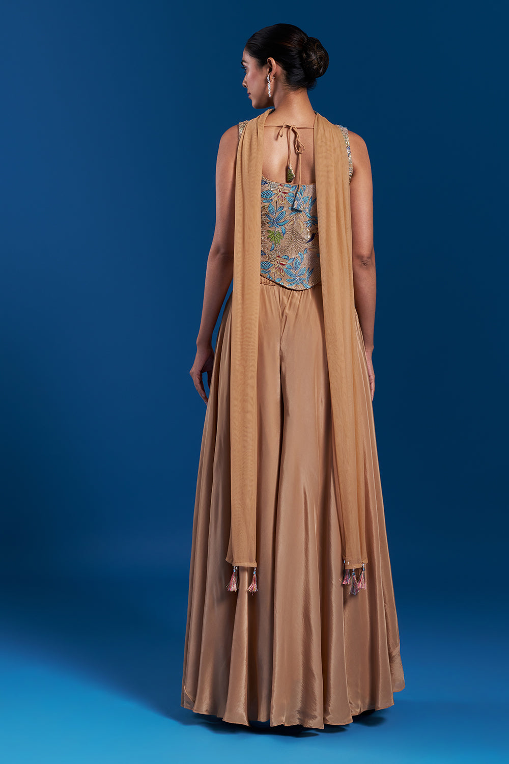 Bronze Gold Crepe Palazzo Set with Aari Work