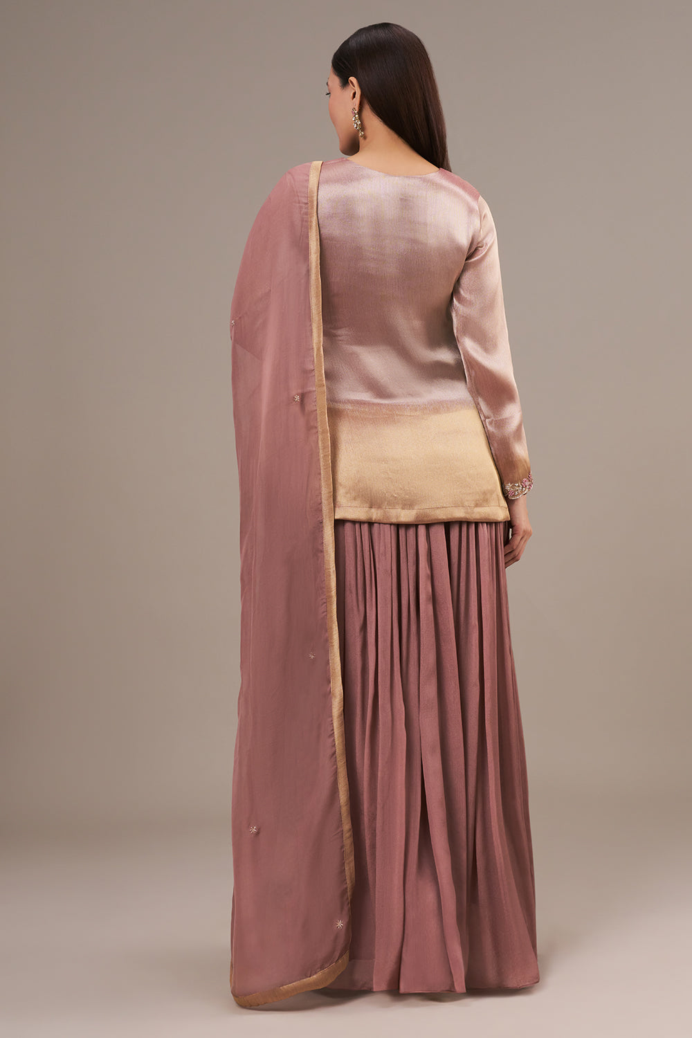 Bronze Tissue Palazzo Suit with Cutdana and Zardosi Work