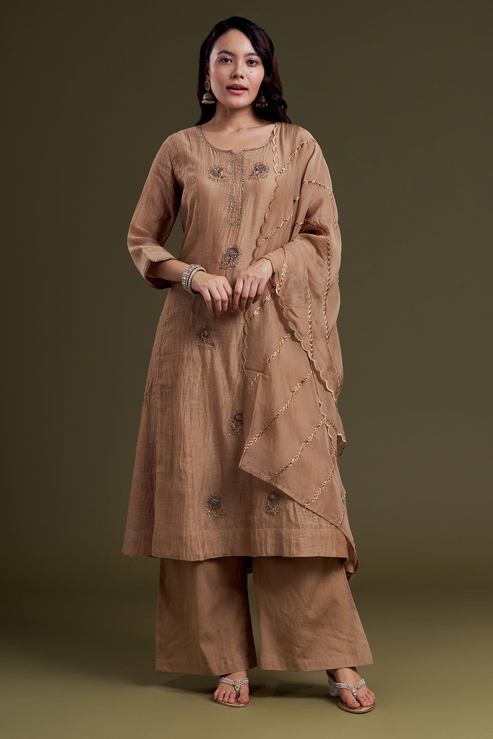 Brown Chanderi Silk Kurta Set