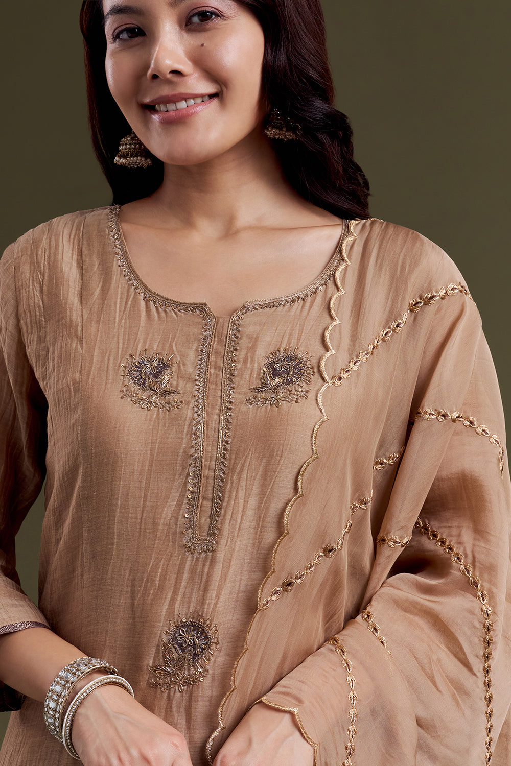 Brown Chanderi Silk Kurta Set