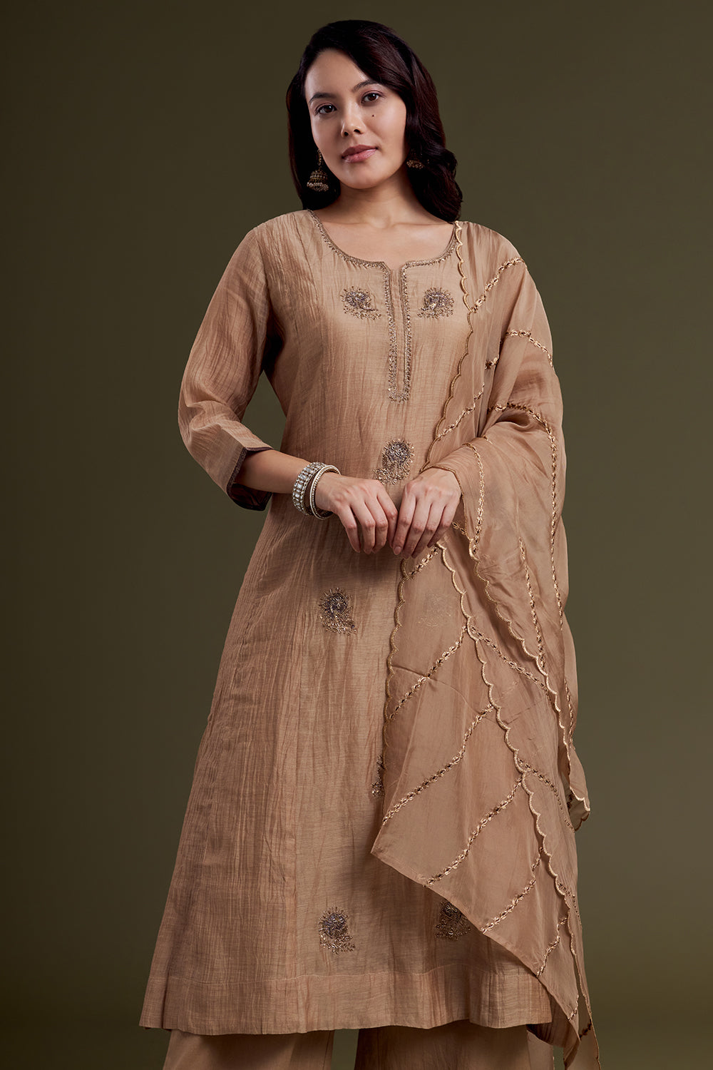 Brown Chanderi Silk Kurta Set