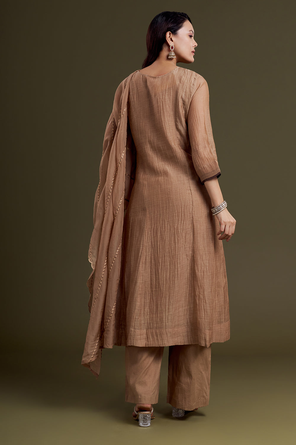 Brown Chanderi Silk Kurta Set