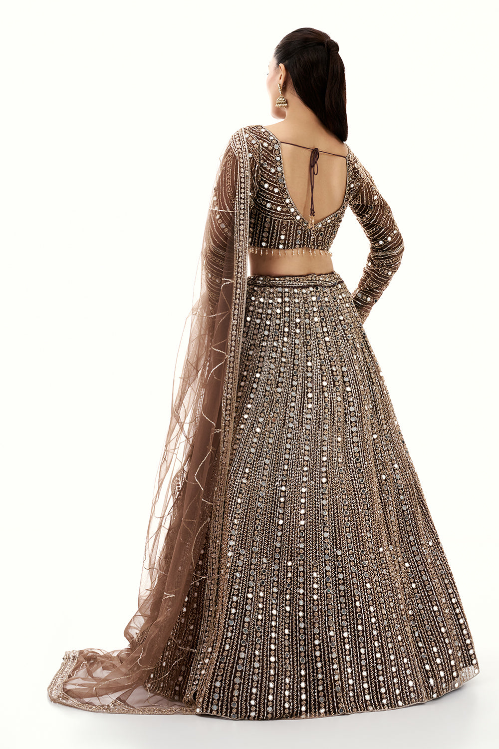 Brown Lehenga with Zari and Mirror Work