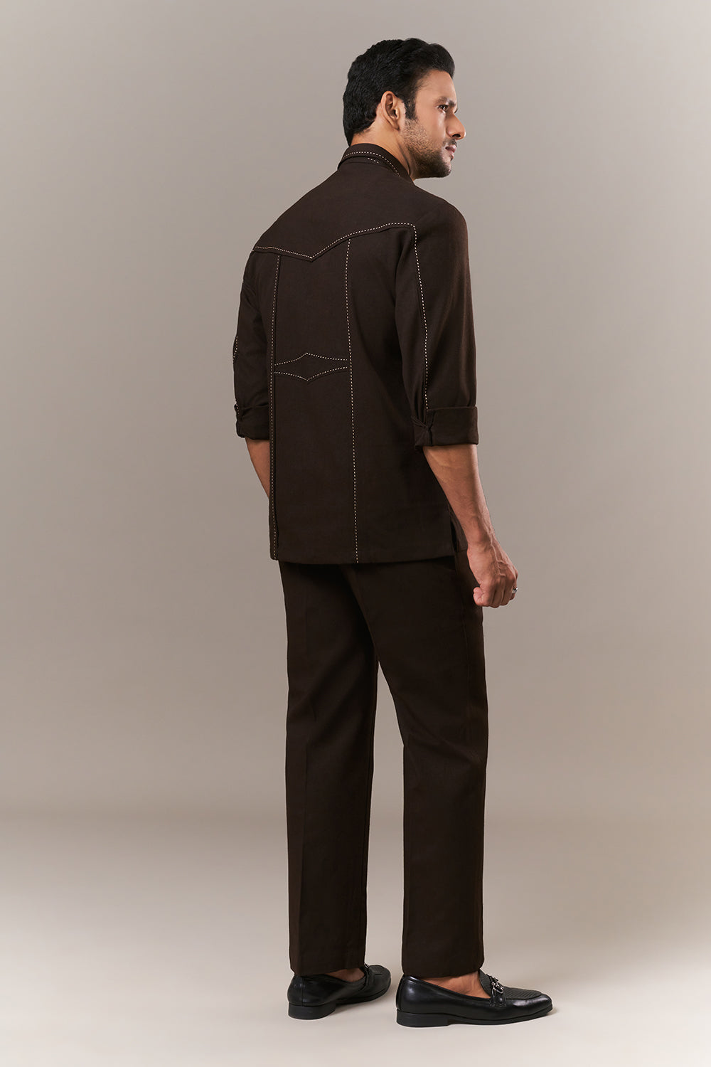 Brown Linen Mens Suit with Thread Work