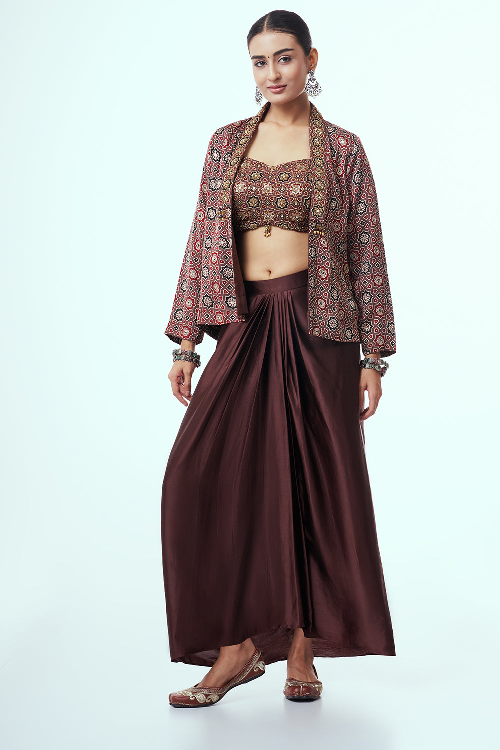 Brown Modal Indo-Western Set with Mirror Work