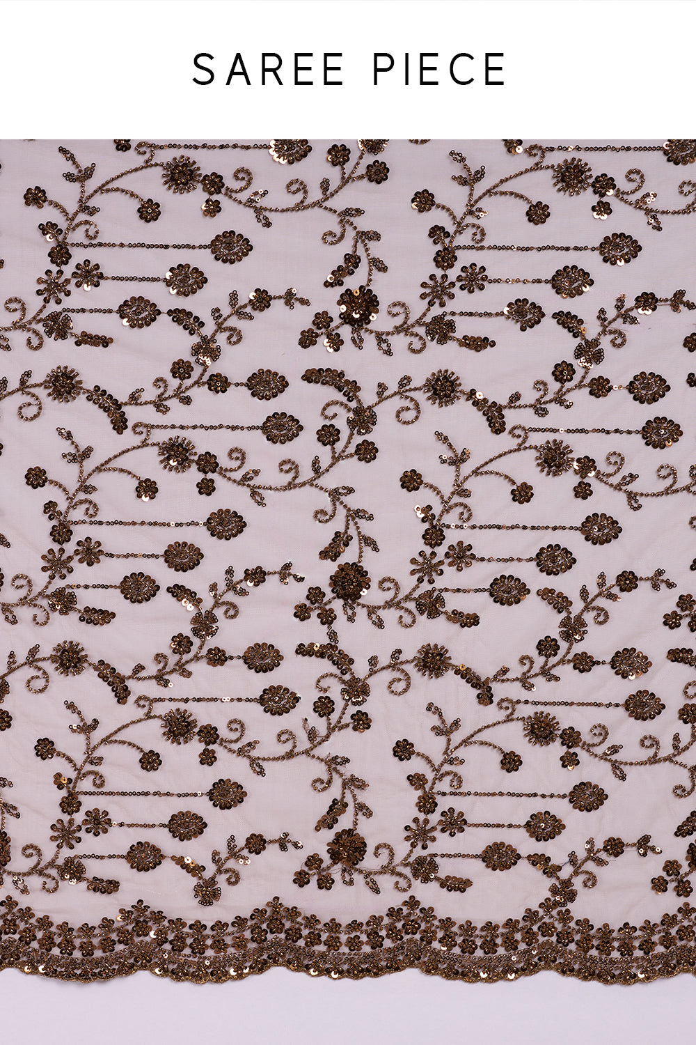 Brown Net Saree with Sequin Embroidery and Stitched Blouse