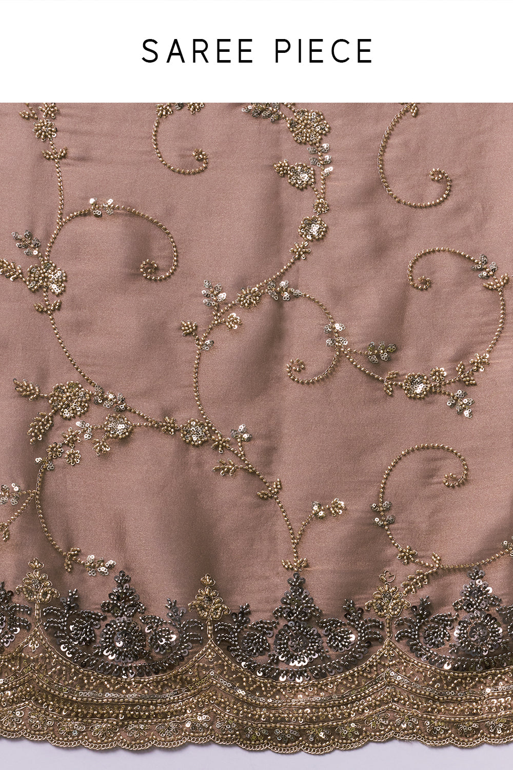 Brown Organza Saree with Zari and Sequin Work