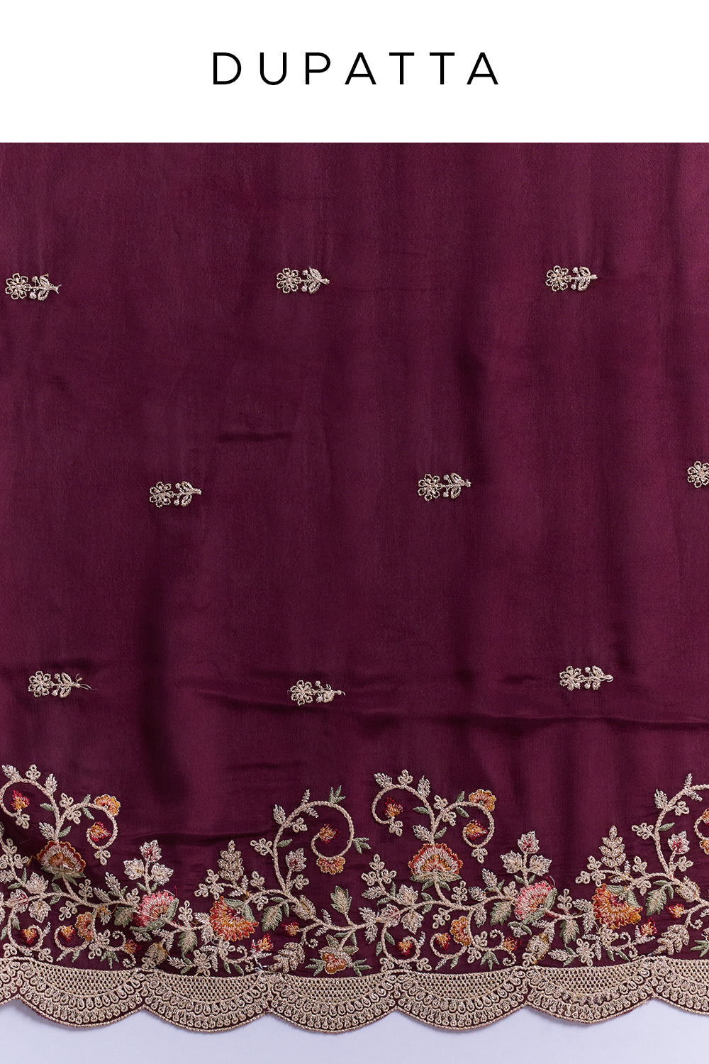 Burgundy Crepe Embroidered Saree with Stitched Blouse