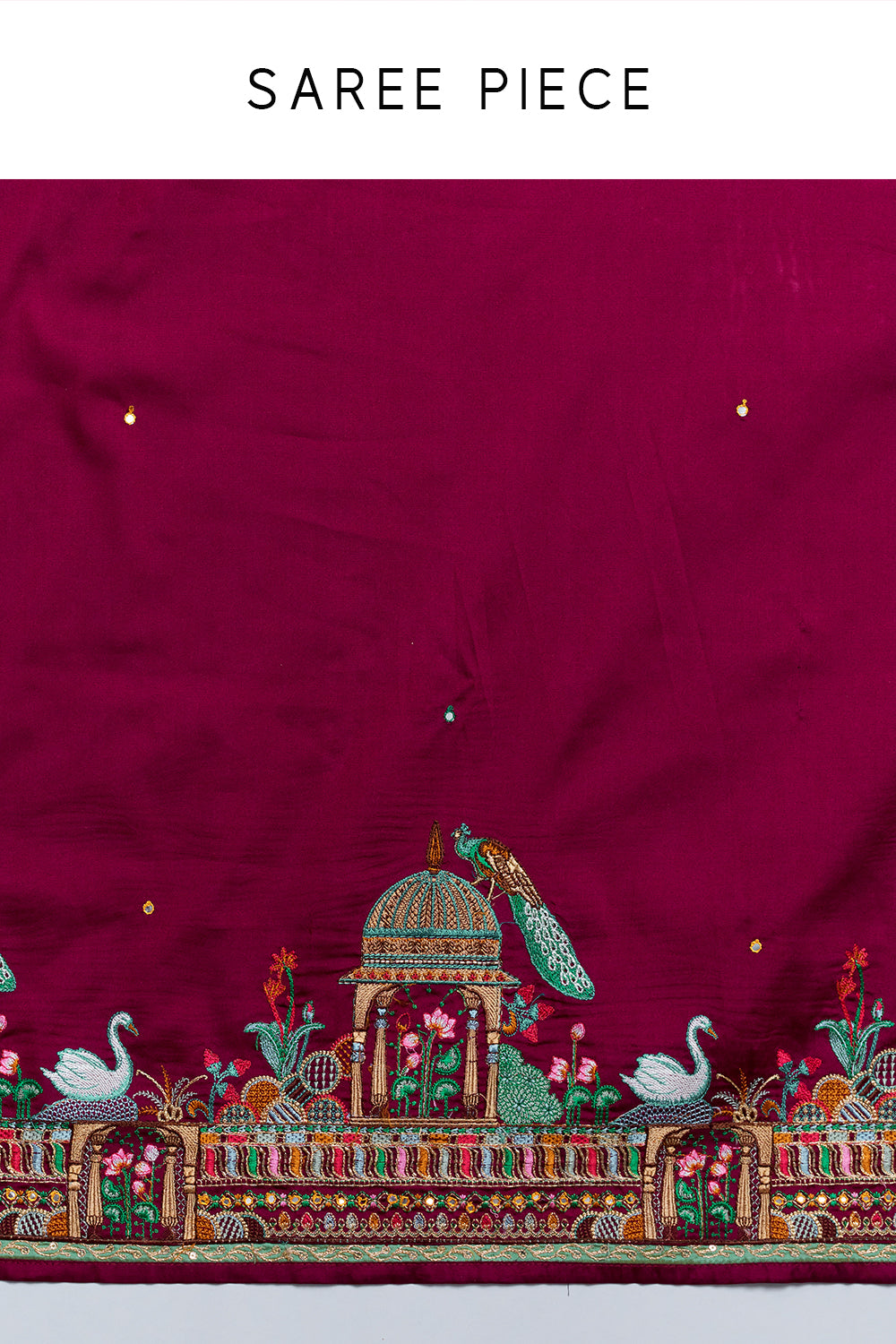 Burgundy heritage-embroidered silk saree