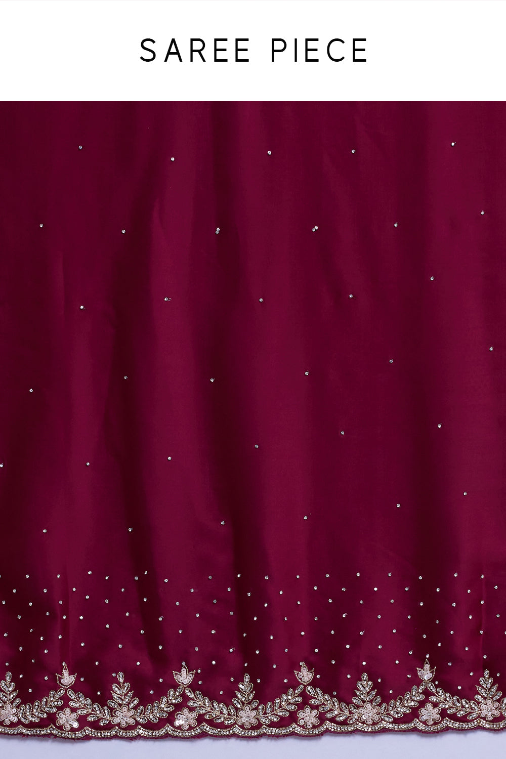 Burgundy Satin Saree with Ornate Floral Embellishments