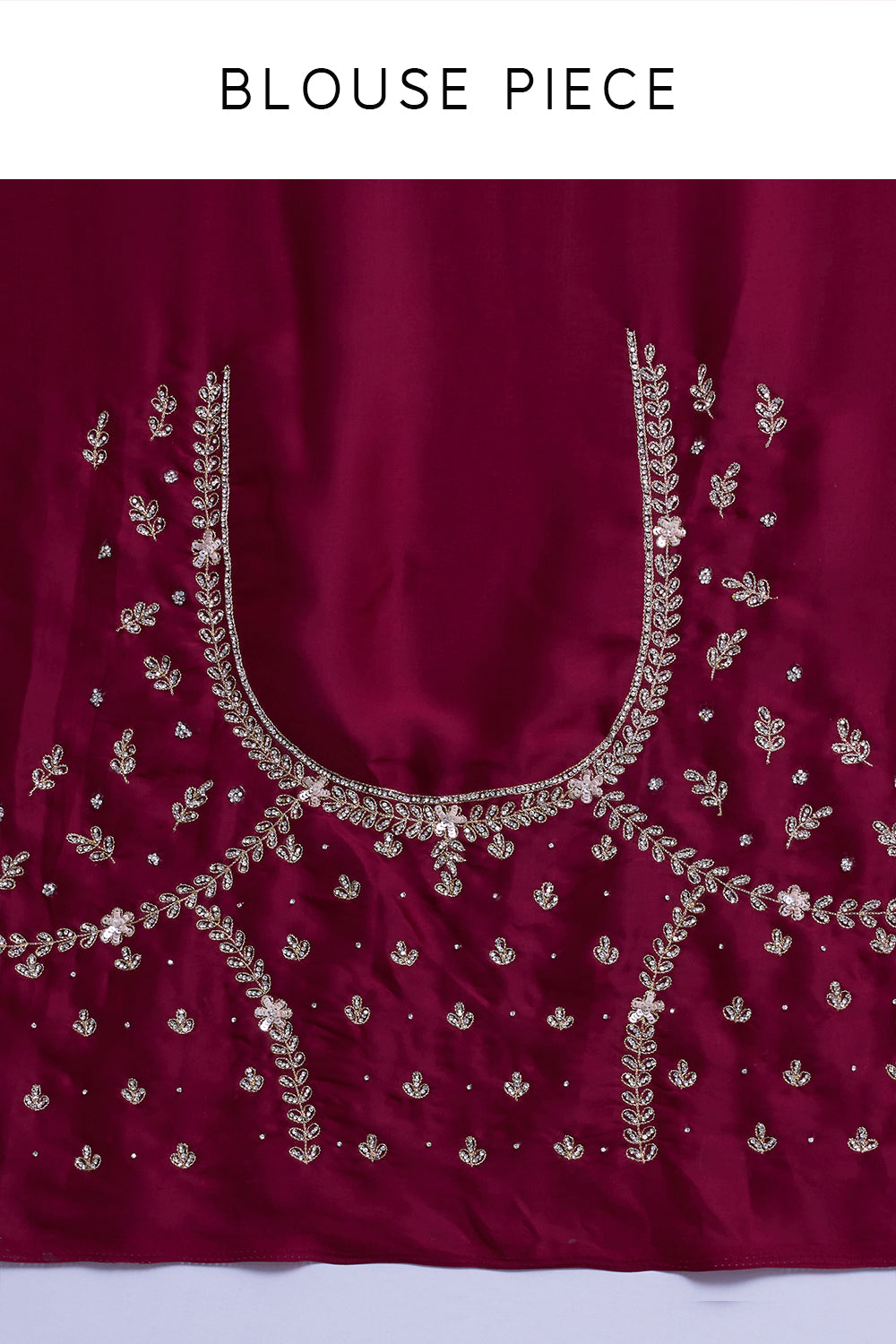 Burgundy Satin Saree with Ornate Floral Embellishments