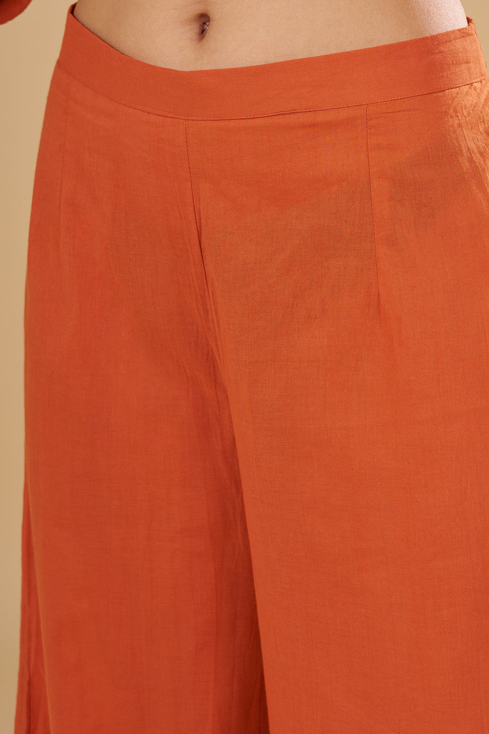 Burnt Orange Cotton Chanderi A-Line Anarkali Set with Zari, Sequins and Resham Embroidery